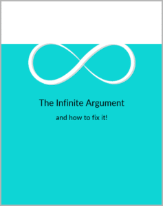 Working version of The Infinite Argument's cover page. It shows an infinite loop and the phrase "The Infinite Argument and how to fix it!".